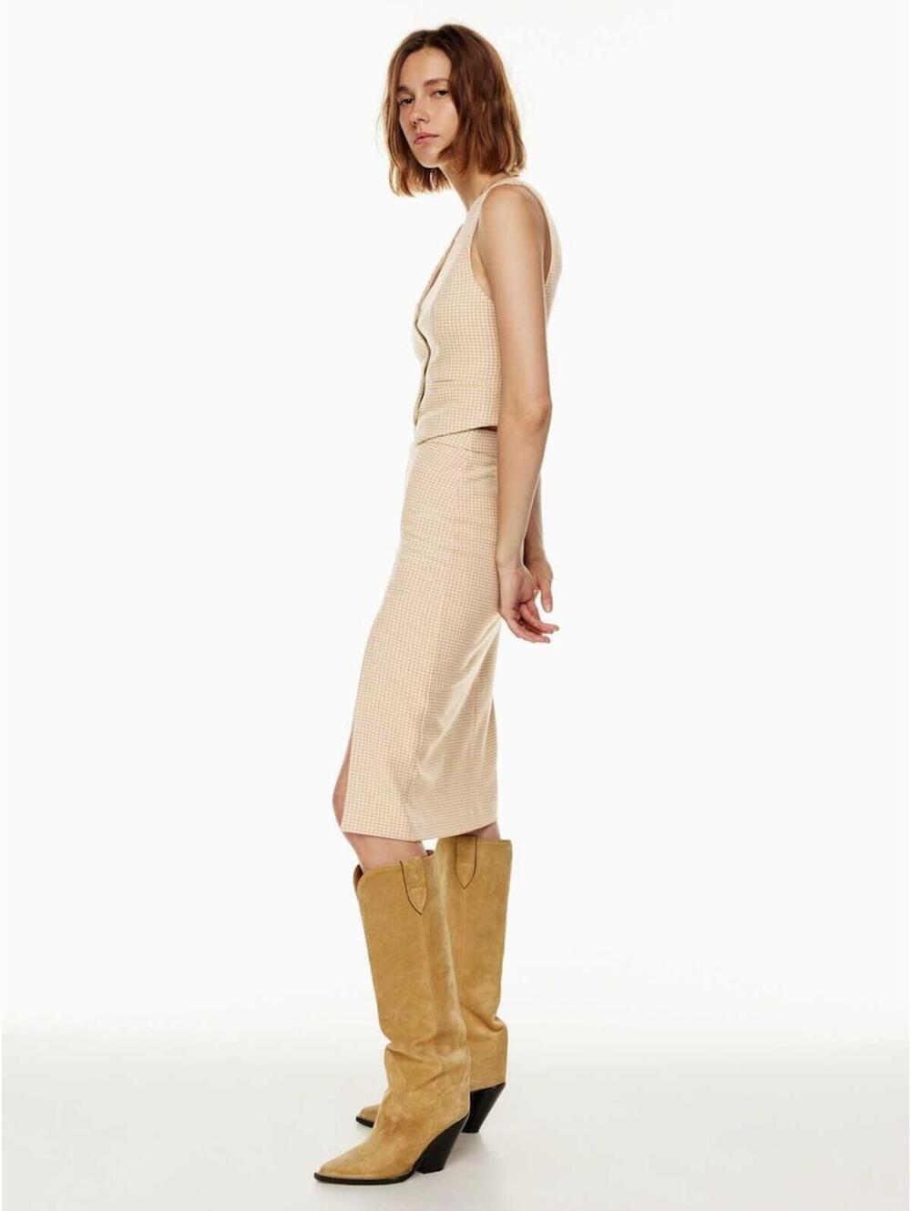 Aritzia Wilfred Patio Midi Skirt - Checkered Tan - 10 - Picture 3 of 9